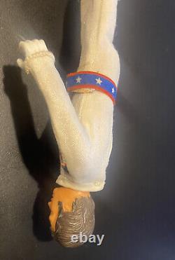 1st Edition Evel Knievel Figure (Gray Streaks) WithRams Head Helmet! Very Rare 70s