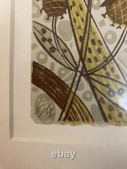 ANGIE LEWIN Floral WOODCUT VERY RARE EARLY EDITION 6/10 PRINT Framed