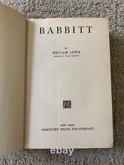 BABBITT by Sinclair Lewis 1922 First Edition First Printing Very Rare