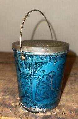 Scarce 1880s schepps cocoanut tin pail very rare blue version spice Monkey