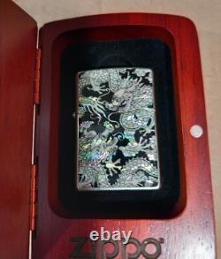 Very Rare 2008 Zippo Art Special Edition Mother Of Pearl Dragon Wooden Gift Box