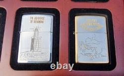 Zippo, Seven Wonders Set, 8 Lighters In Wooden Display, Ltd Edition (very Rare)