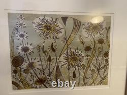 ANGIE LEWIN Floral WOODCUT TRÈS RARE ÉDITION ANTIQUE 6/10 IMPRIMÉ ENCADRÉ
