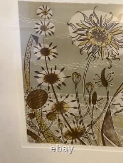 ANGIE LEWIN Floral WOODCUT TRÈS RARE ÉDITION ANTIQUE 6/10 IMPRIMÉ ENCADRÉ