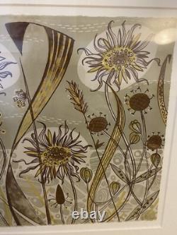 ANGIE LEWIN Floral WOODCUT TRÈS RARE ÉDITION ANTIQUE 6/10 IMPRIMÉ ENCADRÉ