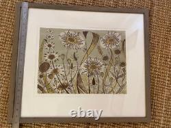 ANGIE LEWIN Floral WOODCUT TRÈS RARE ÉDITION ANTIQUE 6/10 IMPRIMÉ ENCADRÉ
