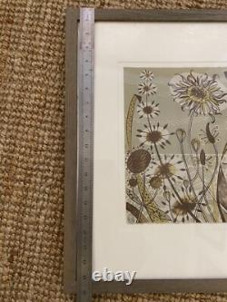 ANGIE LEWIN Floral WOODCUT TRÈS RARE ÉDITION ANTIQUE 6/10 IMPRIMÉ ENCADRÉ
