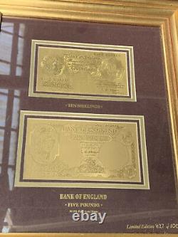 Édition de collection très rare, billets de cinq livres et de dix shillings en or à 99,9%