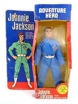 Figurine d'action Vintage Mego Johnnie Jackson des années 1970, variante UK, très rare, dans sa boîte.