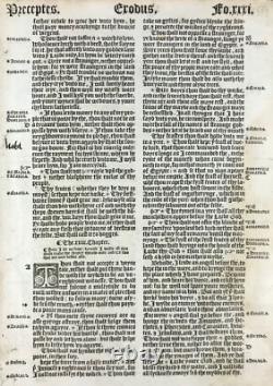 Grande Feuille de Bible 1539 1ère Édition Exode 23:20, Très Rare