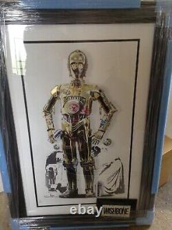 Impression très rare en édition limitée de Jj Adams 'c3po' Star Wars encadrée + Certificat d'authenticité