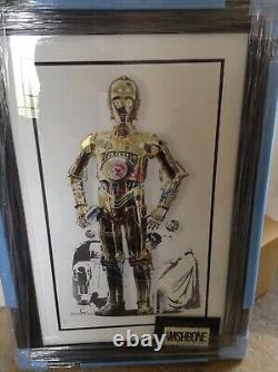 Impression très rare en édition limitée de Jj Adams 'c3po' Star Wars encadrée + Certificat d'authenticité