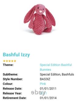 Jellycat Izzy Bashful Bunny rose blanc à pois Édition Spéciale très rare retirée