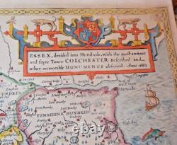 John Speed ESSEX Colchester original TRÈS RARE édition Roger Rea 1662 en vrac