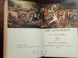 LES LONGHORNS par FRANK J. DOBIE 1941 relié en cuir PREMIÈRE ÉDITION Très rare