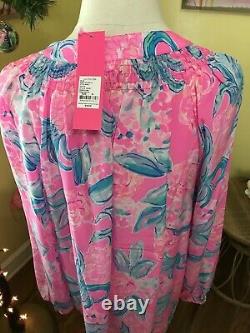 Lilly Pulitzer T.n.-o. Elsa Silk Top Pinking Taille Positive XL Édition Very Rare