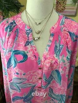 Lilly Pulitzer T.n.-o. Elsa Silk Top Pinking Taille Positive XL Édition Very Rare
