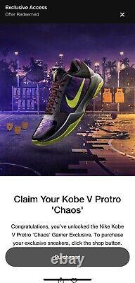 Nike Kobe 5 Protro Chaos 2k Gamer Exclusive Limited Edition Taille 14 Très Rare