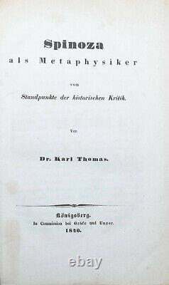 Spinoza en tant que métaphysicien 1840 Très rare première édition de l'œuvre importante