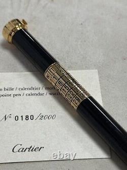 Stylo à bille de calendrier perpétuel Cartier avec horloge à quartz. Édition très rare et limitée.