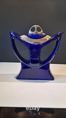 Théière très rare de Gary Seymour, édition limitée 6/10. 2 becs verseurs. Alien. Ton bleu.