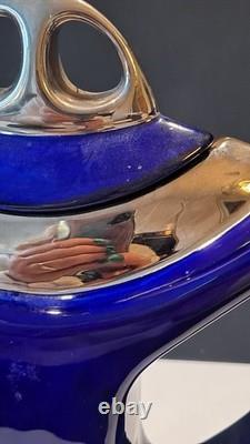 Théière très rare de Gary Seymour, édition limitée 6/10. 2 becs verseurs. Alien. Ton bleu.