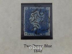 Très Rare 1840 Première Édition Bleu Deux-penny Avec Dossier De Présentation & Coa