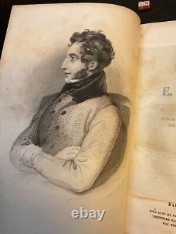 Très rare 1836 Les œuvres poétiques de Bulwer, édition Baudry, reliure en cuir