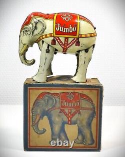 Version très rare des années 1930 B&S Blomer&Schüler en étain à remontage mécanique 'JUMBO' éléphant du cirque